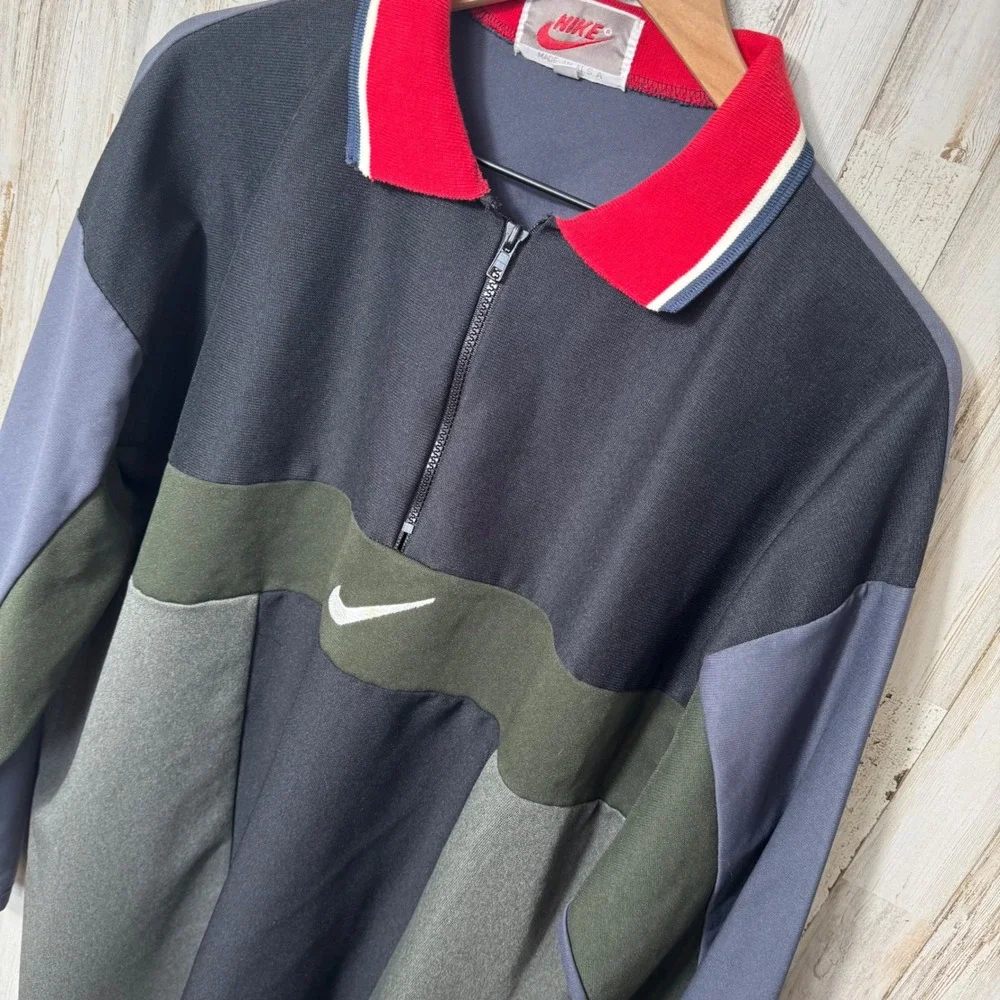 Vintage 80s Nike Colorblock Sweatshirt Collared Half Zip Thin USA‎ Mens 2XL